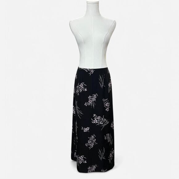 VTG 90s Petite Sophisticate Black & Purple Floral Spray Whimsy Maxi Skirt 8/M - Picture 3 of 7